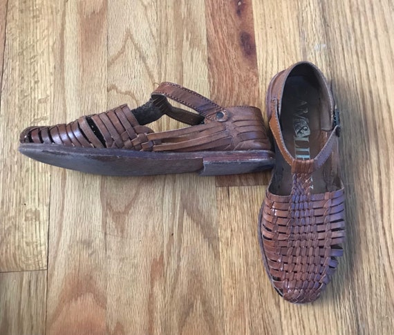 1990s Woven Leather Mary Jane Huarache Sandals - Sam … - Gem