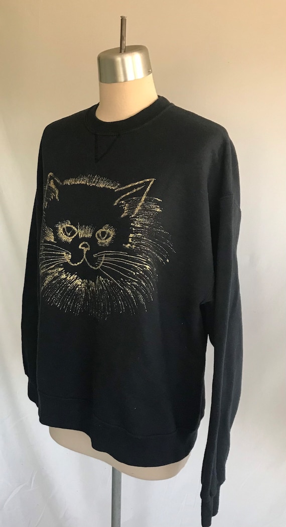 Hand Painted Gold CAT Sweatshirt - Novelty Sweats… - image 4