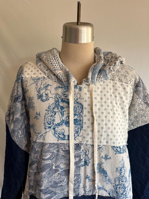 Upcycled Quilted Pullover Jacket: Handmade Patchw… - image 4