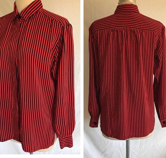 1980s Does 1940s Black and Red Striped Silk Bishop