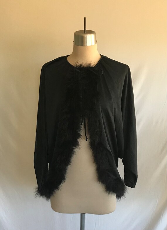 1960s BATWING Sleeve Robe - Marabou Feather Robe … - image 3