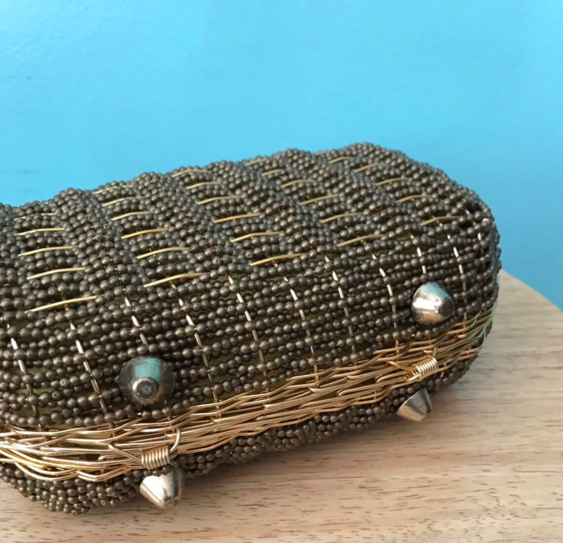 1960s Gold Woven Wire Basket Box Mini Suitcase Beaded Novelty Etsy