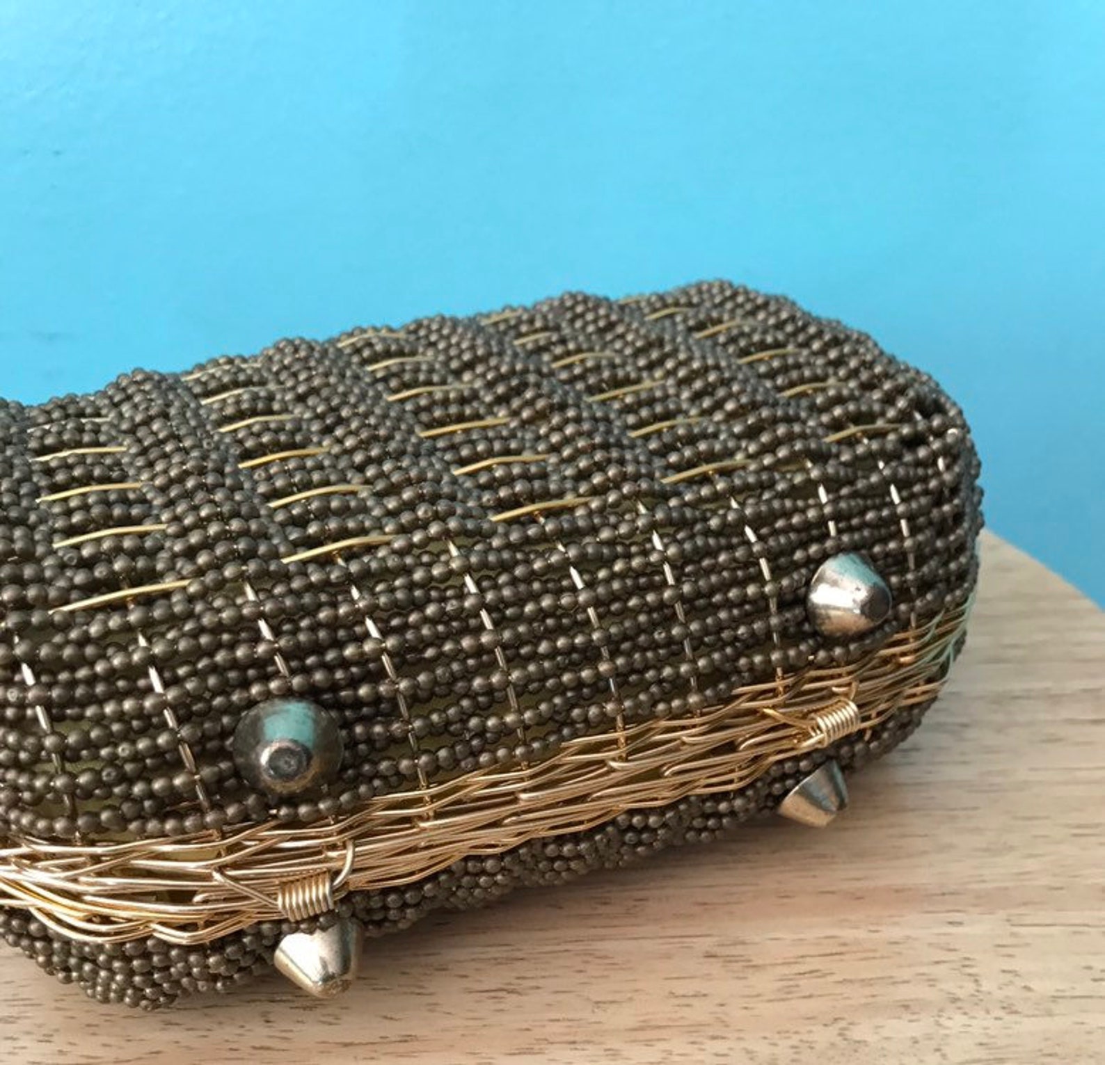 1960s Gold Woven Wire Basket Box Mini Suitcase Beaded Novelty Etsy