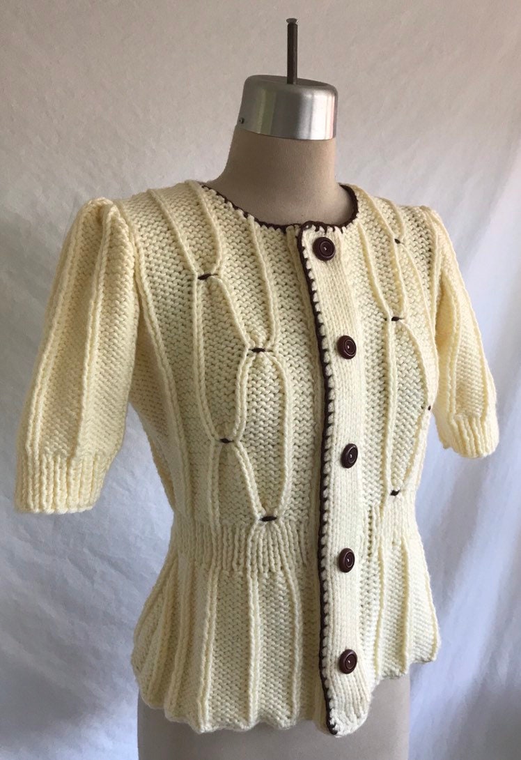 1940s Hand Knit Repro Tyrolean Style Peplum Puff Sleeve | Etsy