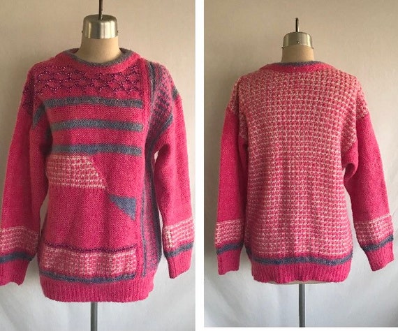 1980s HOT PINK Avant Garde Pullover Sweater - Ret… - image 1