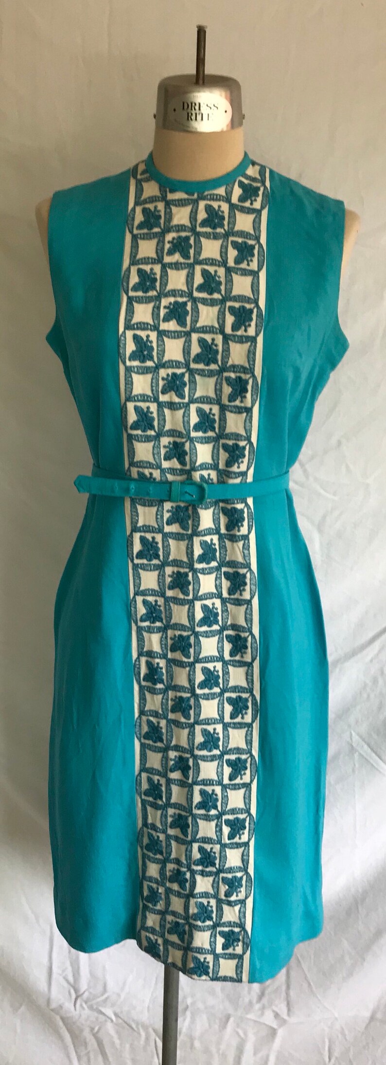 1950s Bombshell Henry Rosenfeld Turquoise Embroidered Wiggle Dress ...