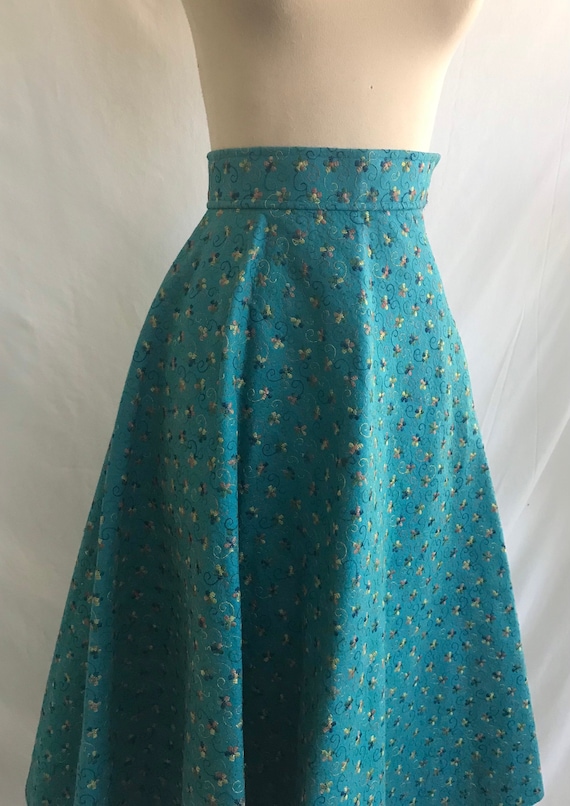 1950s Floral Embroidered Wool FELT Skirt Half Circl… Gem