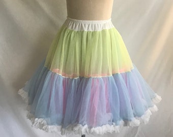 70s PASTEL Nylon Full Circle Double Layer Petticoat Slip -Size L XL -Square Dance Petticoat -Harajuku -Ruffle Slip -Full Skirt Petticoat