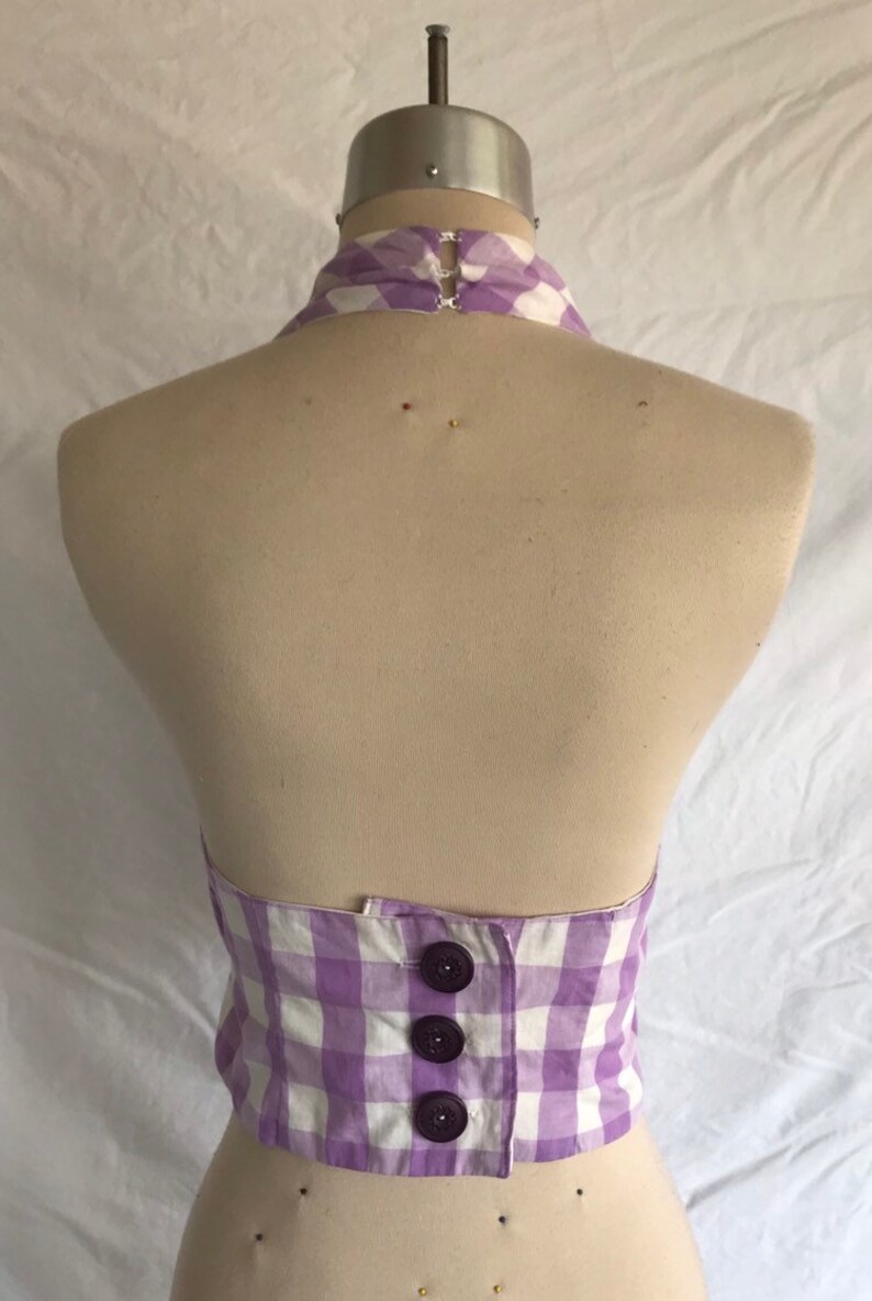 1940/'s Giant Gingham Cotton Repro Halter Top with Bow