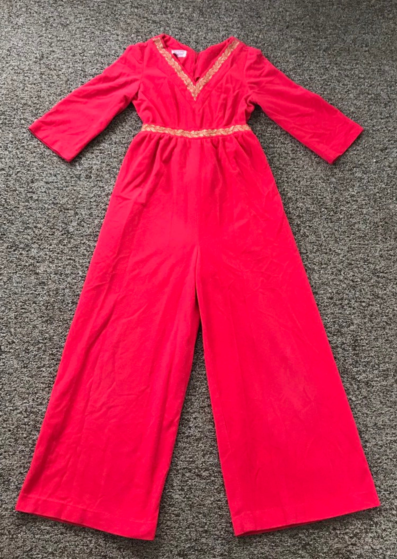 Hot Pink 1960s Velour Wide Leg Jumpsuit Loungewear With Gold Etsy