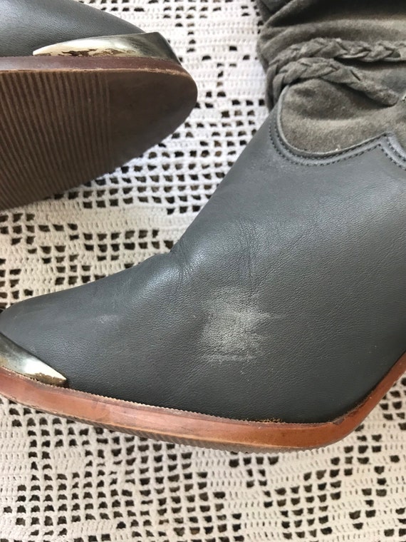 1980s KINNEY Gray Leather High Heeled Boots - Boh… - image 10