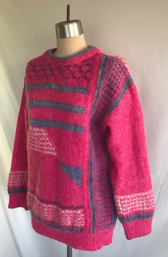 1980s HOT PINK Avant Garde Pullover Sweater - Ret… - image 3