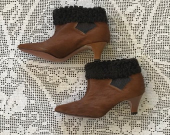 1960s Cow Hide Ankle Boots - Persian Lamb Booties - Pixie Boots - Rhythm Steps - 1950s Booties - Mod Boots - Fur Boots