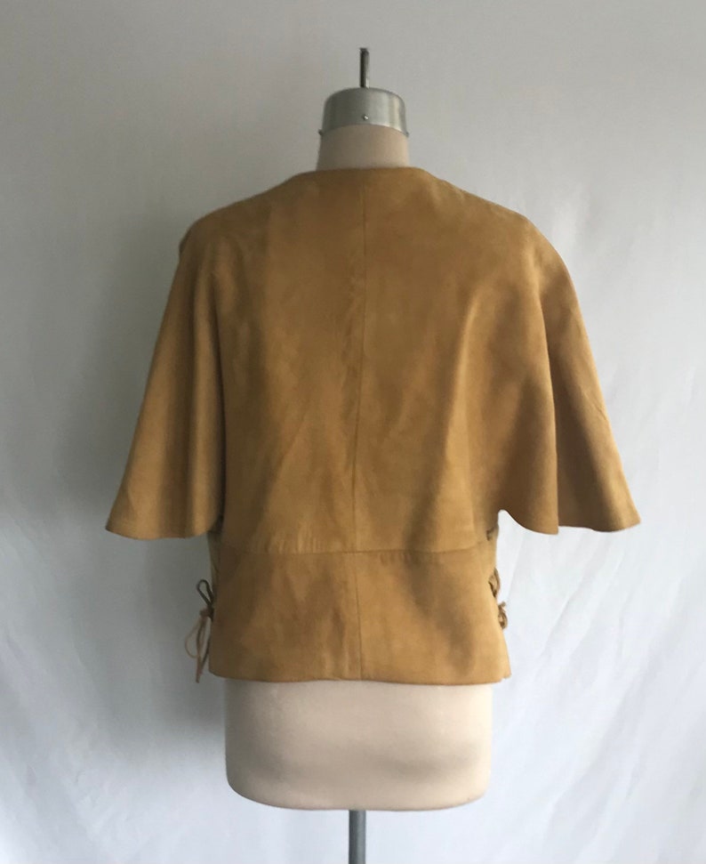 1960s Honey Suede Capelet Coat 60s Suede Coat Mod Suede Coat Space Age Jacket Boho Coat Cape Coat image 5