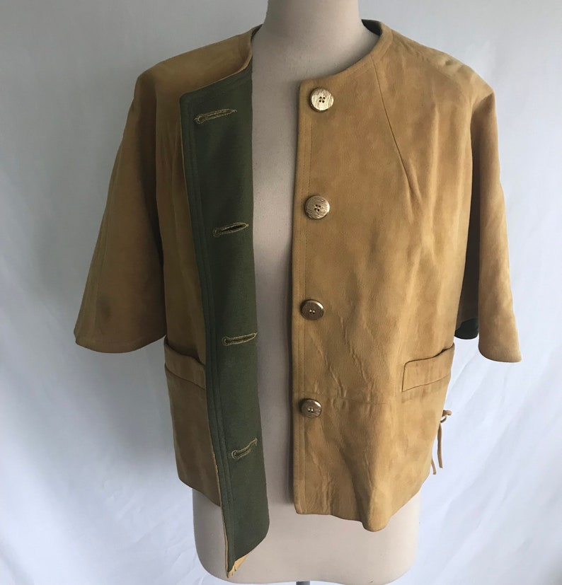 1960s Honey Suede Capelet Coat 60s Suede Coat Mod Suede Coat Space Age Jacket Boho Coat Cape Coat image 6