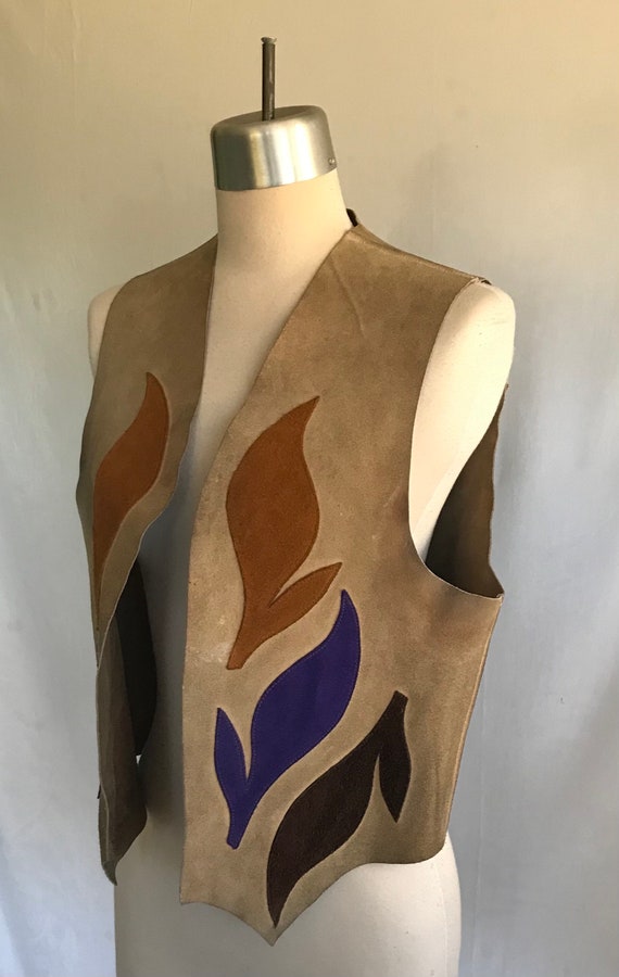 1960s Appliqued Leather Vest - Genuine Leather Ve… - image 2