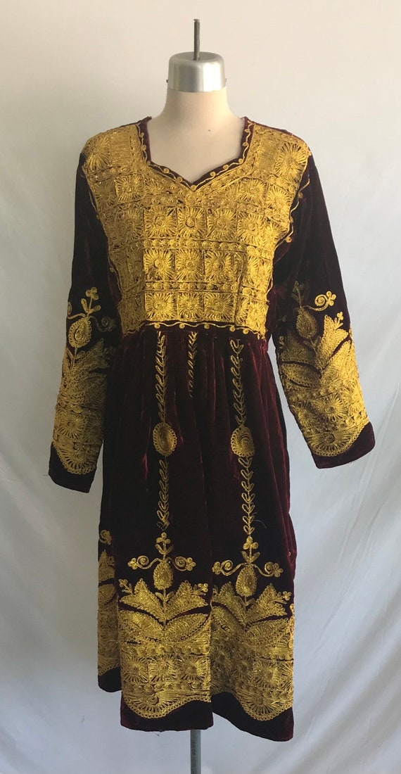 1970s Ornate Embroidered Velvet Dress - Boho Velv… - image 5