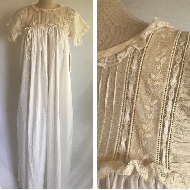 1980s Victorian Revival Upcycled Night Gown Edwardian Night Gown Heirloom  Night Gown White Cotton Night Gown Cottagecore Nightie 