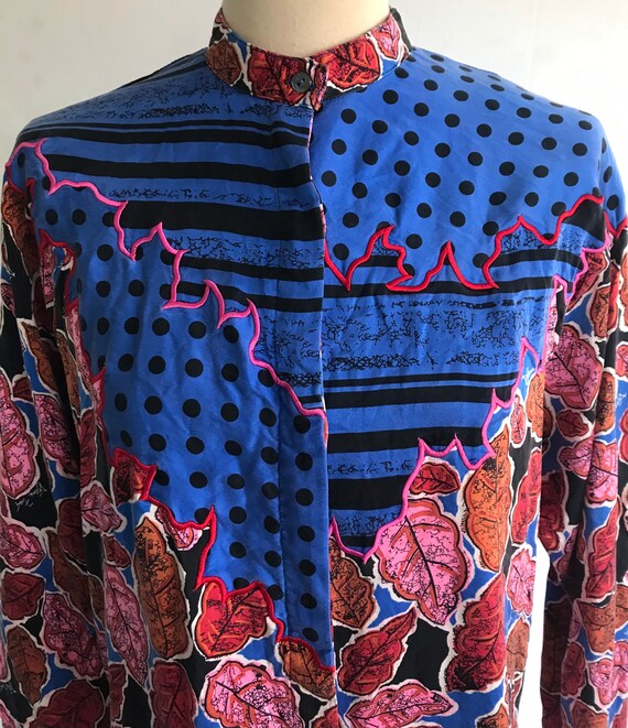 1990s DIANE FREIS Silk Pieced Blouse - Mandarin C… - image 4