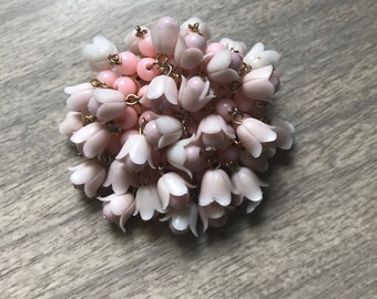 1960s Dangly Pastel Pink and Purple Flower Novelty Large Brooch