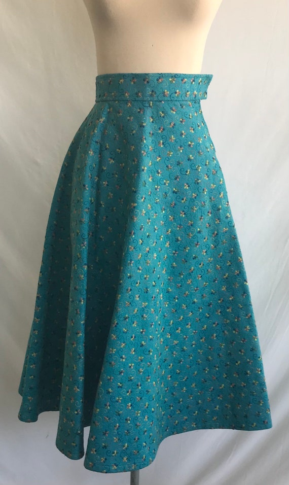 1950s Floral Embroidered Wool FELT Skirt Half Circl… Gem