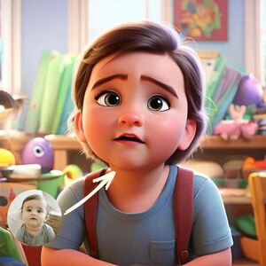 Niestandardowy 3D portret dziecka z kreskówki | Portret dziecka w stylu Disneya | Spersonalizowana sztuka dla dzieci inspirowana filmem Pixar
