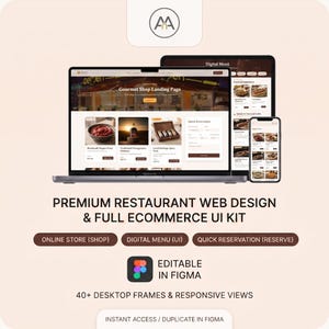 Szablon witryny Figma dla restauracji, zestaw interfejsu użytkownika e-commerce, rezerwacja w sklepie gourmet