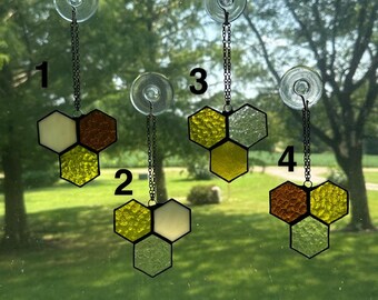 Acchiappasole da appendere alla finestra in vetro colorato a nido d'ape fatto a mano