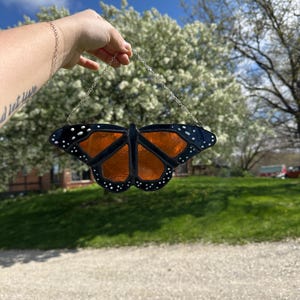 Handmade Monarch Butterfly/Blue Butterfly Stained Glass Window Hanging Suncatcher