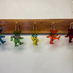 Handmade Grateful Dead Dancing Bear Stained Glass Window Hanging Sun-Catcher