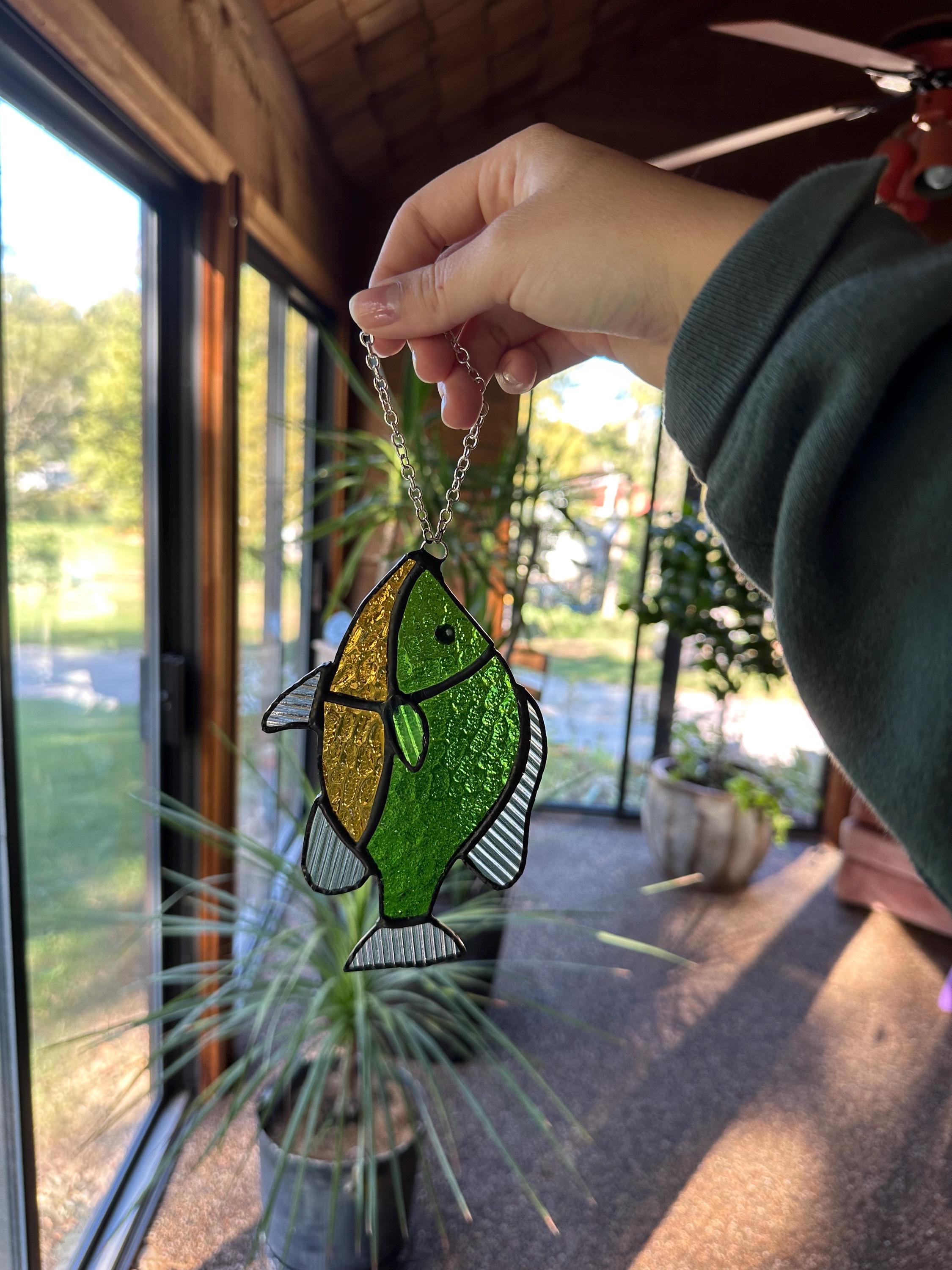 Handmade Blue Gill Fish Stained Glass Window Hanging Sun-catcher