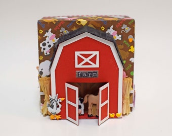 FARM Scheune Tier handgefertigte handgefertigte Assemblage Kunst 3-D Schatten Fenster Box Miniatur Diorama Geschenk-Box OOAK