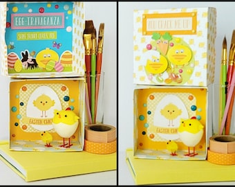 Handgemachte handgefertigte handgefaltete Assemblage Kunst 3-D SHADOW BOX Miniatur Diorama Ostern Geschenk-Box OOAK