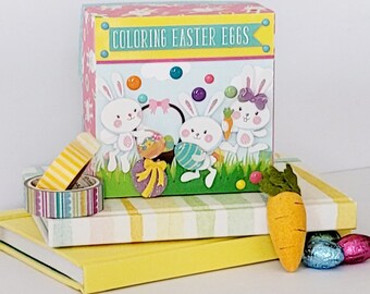 Handmade Handcrafted Handfolded Assemblage Art 3-D SHADOW BOX Miniature Diorama Easter Egg Coloring Gift Box OOAK