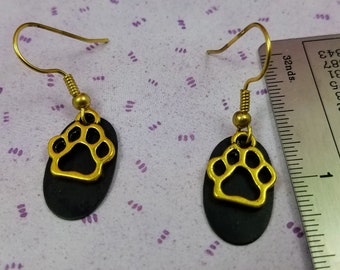 Black and gold paw print earrings