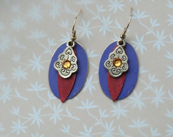 Red, Purple and Amber Layered Earrings