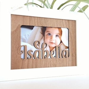 Personalized Wood Photo Mat | Flourish Font, Oak, Cherry, Walnut