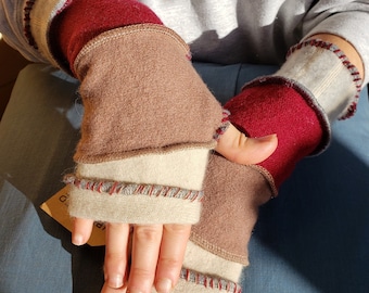 Upcycled Cashmere & Wool Hand Warmers Fingerless Mittens