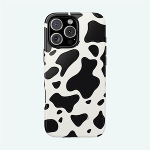Coque pour portable IMPRIMÉ VACHE | Convient pour iPhone 16 Pro Max, 15 Plus, 14, 13, 12, 11, Plus de modèles | Étui de protection à motif animalier, noir et blanc