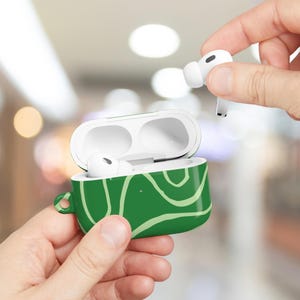 Green Abstract Lines AirPods Case: Protective Cover with Keychain