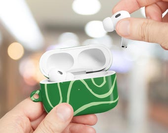 Green Abstract Lines AirPods Case: Protective Cover with Keychain