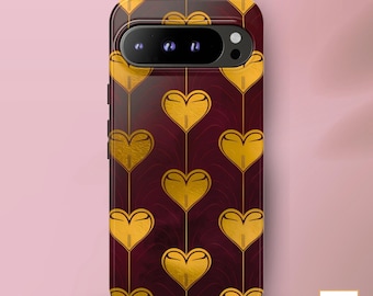 Luxurious Burgundy Hearts Valentine's Day Phone Case | Gift for Google Pixel 9, 9 Pro, 9 Pro XL, 8, 8 Pro, 7, 7 Pro, and More
