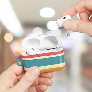Vintage Retro Streifen AirPods Hülle | AirPods Pro Schutzhülle mit Schlüsselanhänger | Trendiges Abstraktes Design Accessoire