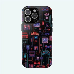 8-BIT RETRO GAMING Phone Case | Fit for iPhone 16 Pro Max, 15 Plus, 14, 13, 12, 11, More Models | Protective Gaming Themed Case, 90s