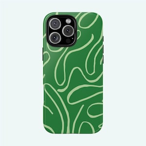 ORGANIC GREEN LINES Phone Case | Fit for iPhone 16 Pro Max, 15 Plus, 14, 13, 12, 11, More Models | Protective Abstract Themed Case, Green