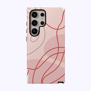 ORGANIC PINK LINES Phone Case | Fit For Samsung Galaxy S25 Ultra, S24 Plus, S23, S22, More Models | Protective Abstract Themed Case, Cute