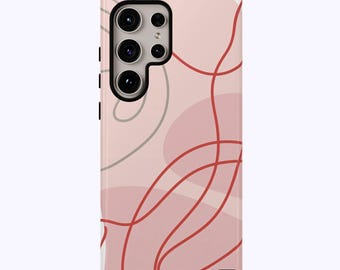 Pink Abstract Lines Phone Case: Organic Design | Fit for Samsung Galaxy S26, S25 Ultra, S24 Plus, S24 Ultra, S23 Plus, S22, S20 & More