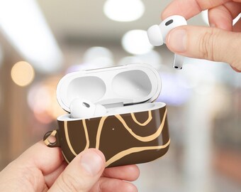 Abstract Brown Lines AirPods Case: Protective Cover with Keychain