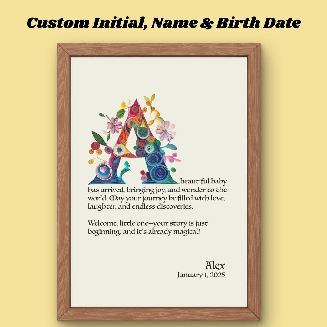 Custom ABC Poster and Postcard for Newborns, Baby Initial Greeting ...