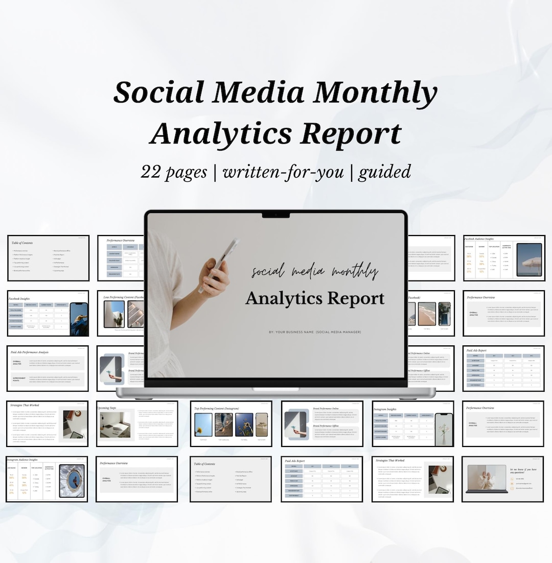Social Media Monthly Analytics Report Template (canva Editable) - Etsy